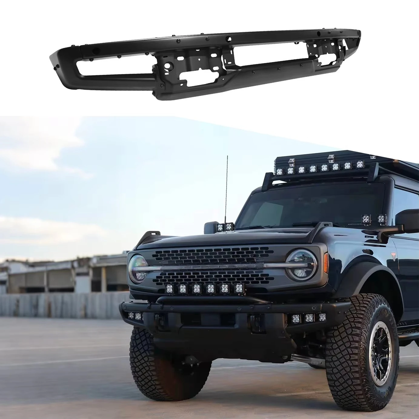 

Winch Front Bumper Skid Plate Lip Bull Bar Steel Moduler HD For Ford Bronco 2021 2022 2023 Car 4x4 Accessories