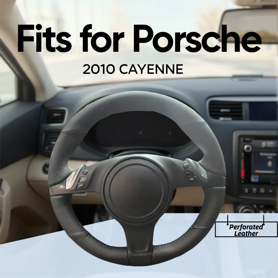 Perforated Genuine Leather Hand‑Stitched Full Wrap Steering Wheel Cover Fits 2010 Porsche Cayenne