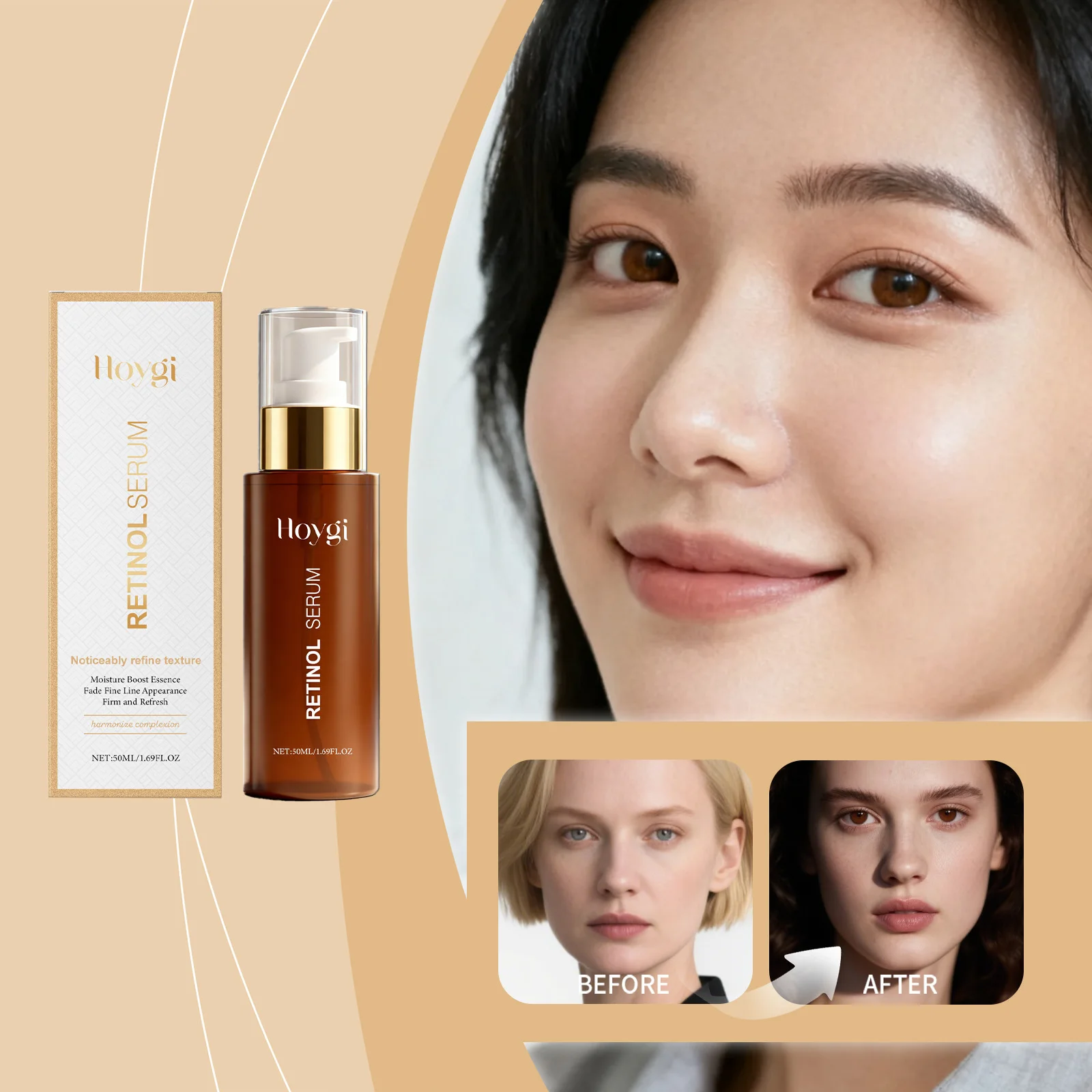 เซรั่มเรตินอลโฮยจิสำหรับผิวหน้า เอสเซนส์บำรุงผิวให้ความชุ่มชื้น ลดเลือนริ้วรอย ปรับสภาพผิวให้เรียบเนียน ปรับสีผิวให้สม่ำเสมอ