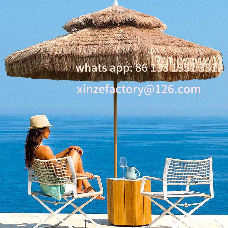 Double top simulated straw Thatched Sun umbrella Outdoor parasol Folding beach umbrella Villa courtyard umbrel