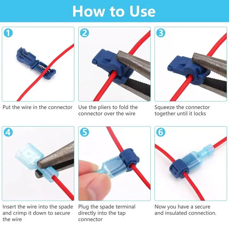 T Tap Connectors Self Stripping Nylon Insulated Male Quick Disconnect for Security Camera Wiring Home Surveillance System Setup
