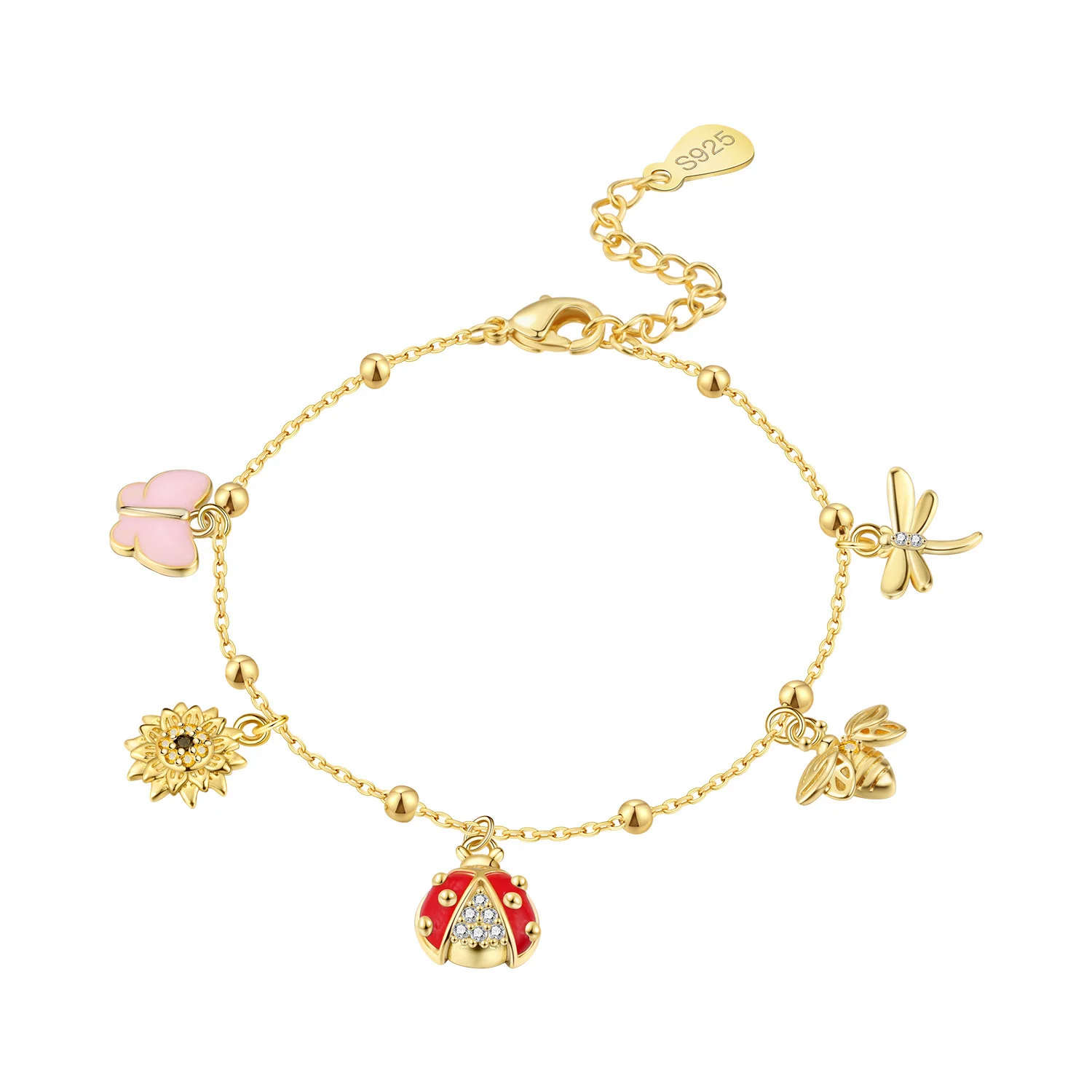 CYCUFF S925 Sterling Silber 18K Gold Blumen-Insekten-Armband Kettenglieder Damenarmband Schmuck Party Trendige Jubiläumsgeschenke