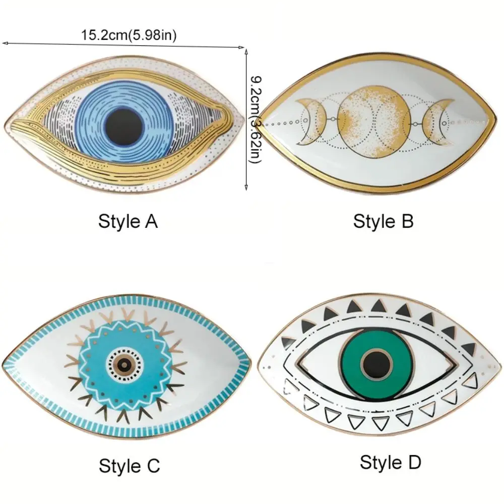 Ornament Eye Shape Jewelry Tray Oval Ceramic Trinket Plate Modern Art Style Dessert Plate Entryway