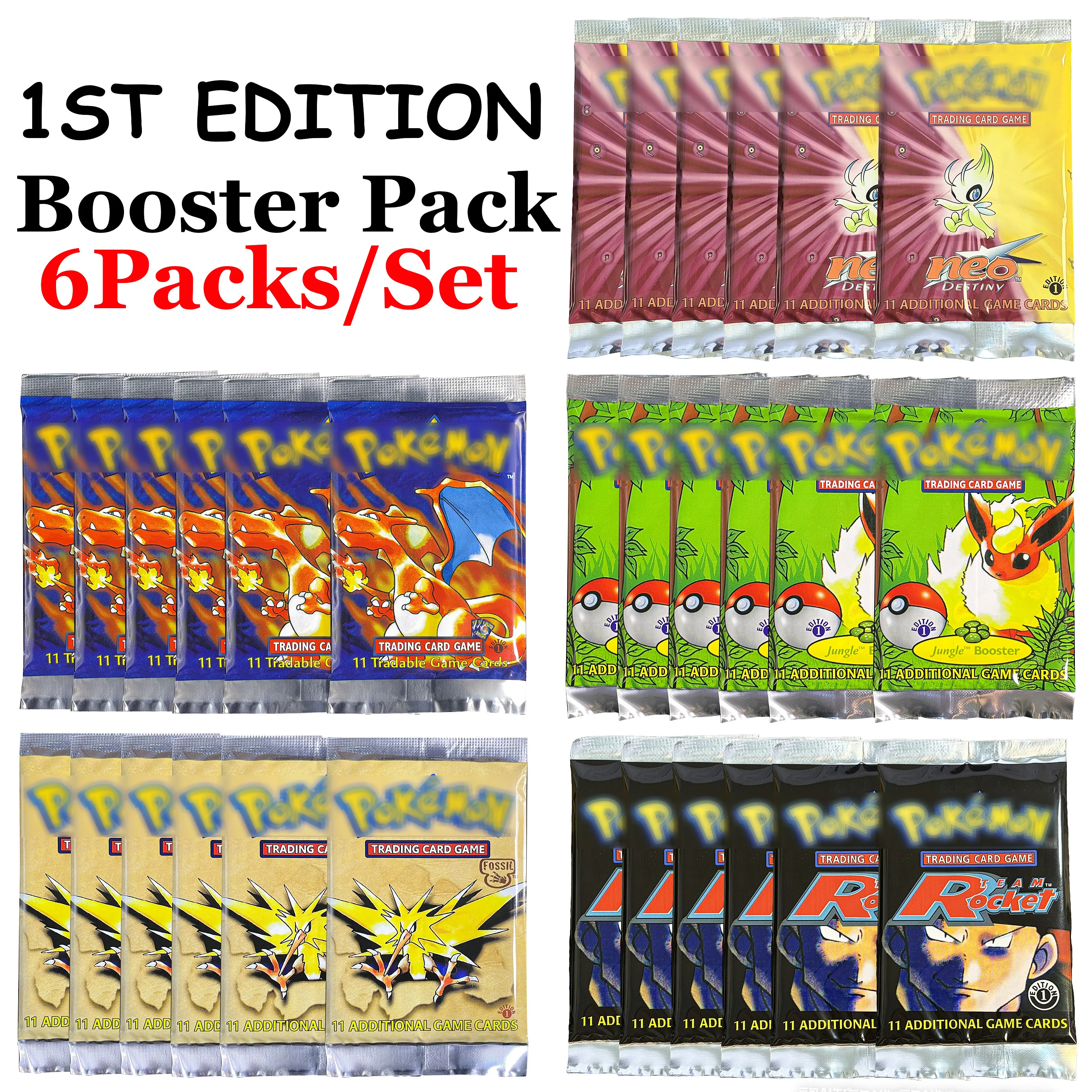 

PTCG 6-Pack Booster Set | PROXY Vintage 1999-2002 Series (Base/Jungle/Fossil/Rocket/Destiny) For Nostalgic Opening TCG Play Card