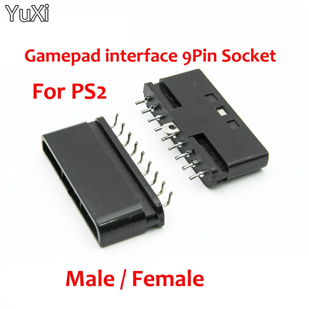 YUXI 1PCS Black Full 9 Pin 90 Degree Male Female Connector Game Controller Socket Slot for PS2 Console for Playstation 2