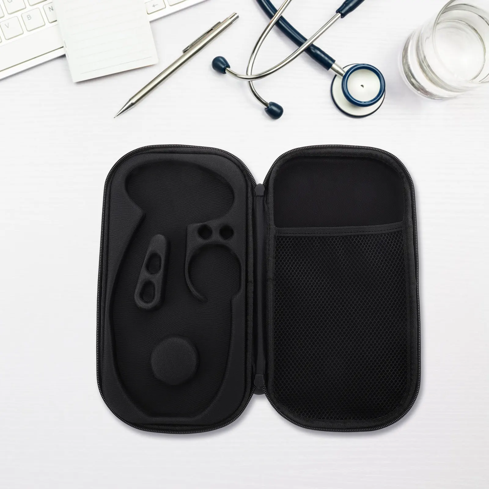 Portable Hard Eva Stethoscope Carrying Case with Mesh Pocket for Nurse Accessories Blood Pressure Cuff Pen Light Pulse