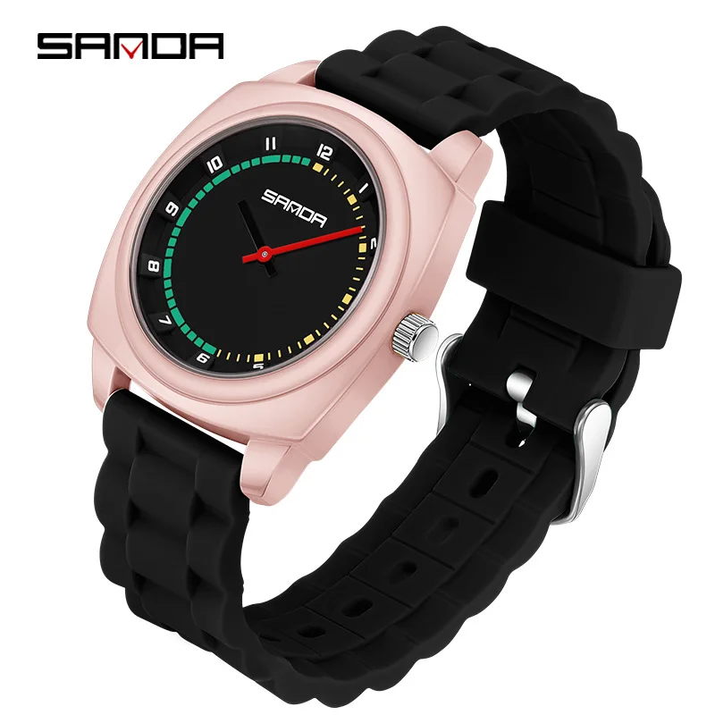 SANDA2025 new minimalist children's watch sports waterproof night light anti drop trend color collision student quartz watch