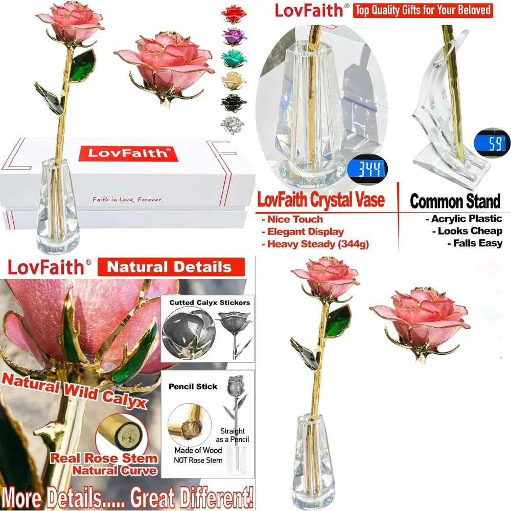 Rosa Bañada en Oro Real de 24K con Base de Cristal, Regalo Perfecto para Aniversario o Día de la Madre (Rosa - Flor de Oro Grueso)