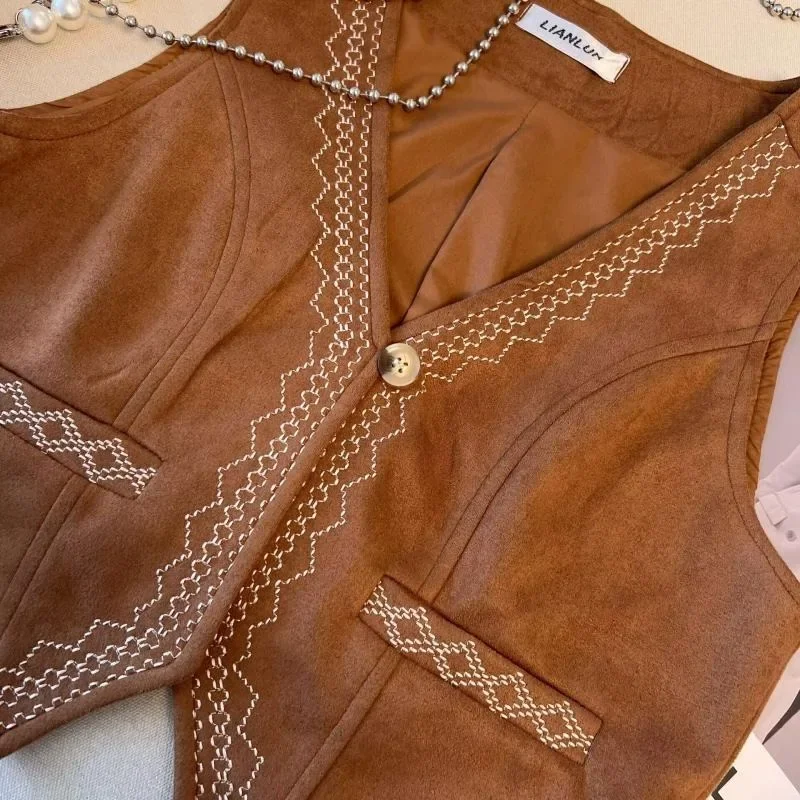 

Богемные винтажные куртки с тяжелой вышивкой Y2k, жилет из кожи оленя, пальто, женское пальто, новинка лета 2021, джинсовые топы без рукавов Mujer