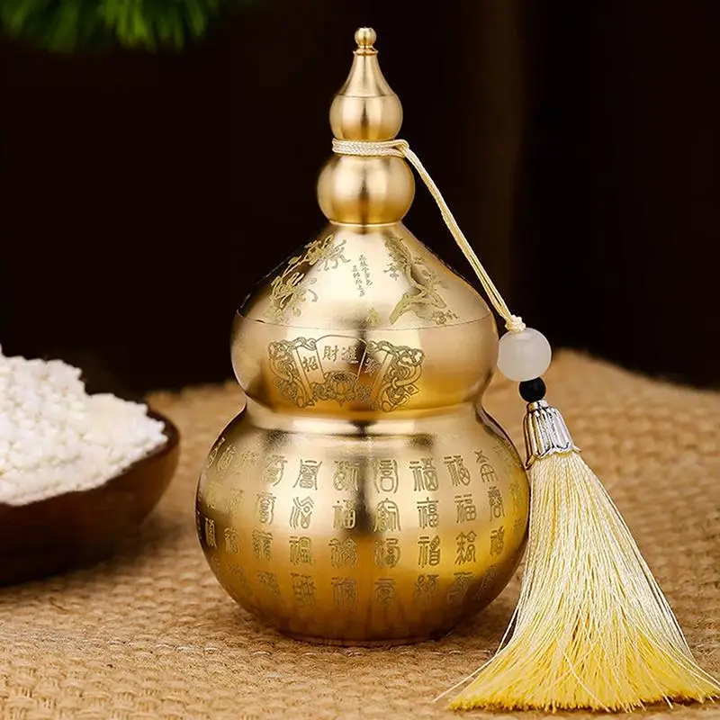 Decorative Brass Gourd Feng Shui Ornament Open-Top for Positive Energy