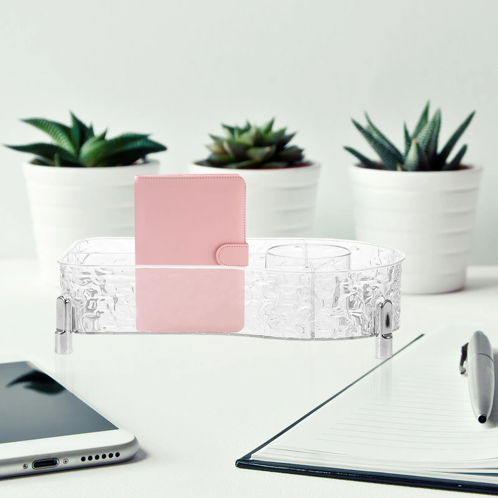 

4 Compartment Clear Makeup Organizer Box Nordic Style Large Capacity Storage Tray for Vanity Bathroom Countertop