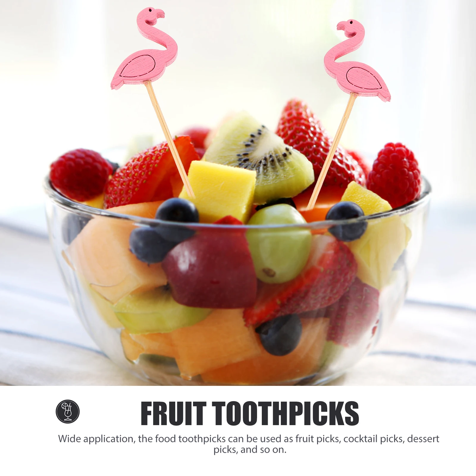 

200 Pcs Fruit Skewers Bamboo Food Sticks for Appetizers Drinks Wood Toothpicks Flamingo Leaf Decorate Multi-function