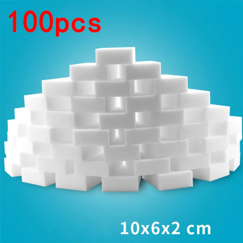 100pcs Car Magic Sponge Eraser Eraser Cleaner Cleaning Sponges for Kitchen Bathroom Cleaning Tools Auto Detailing10x6x2cm