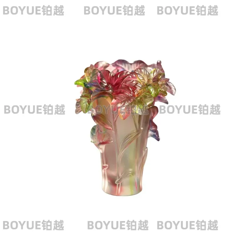 Embossed Crystal Glass Vase French Style Light Luxury Pen Holder Ornament Desktop Flower Arrangement Decoration for Living