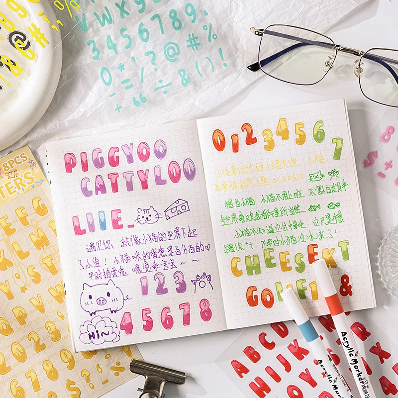 قوس قزح الأبجدية PET ملصقات الإنجليزية قطع ملصقات الزخرفية لمجلة سكرابوكينغ DIY الحرف اليدوية