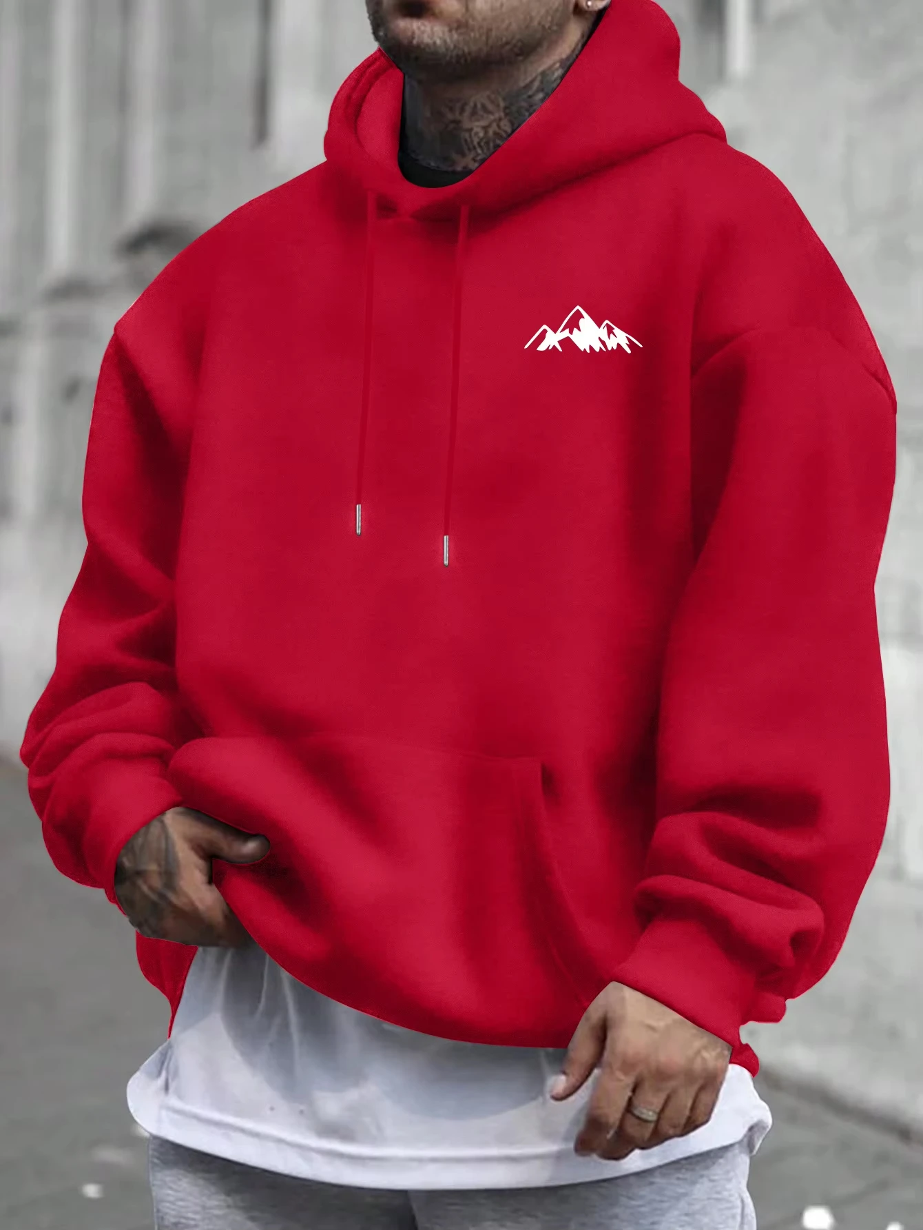 Men's casual pink hooded jacket, fashionable printed long sleeves, regular cut casual wear, mixed color front placket design