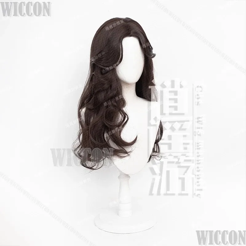 Peruka CyWild Game Hunt Yennefer z Wengbergu Cosplay Sexy Dojrzała Kobieta 70CM Brązowa Kręcona Peruka Naszyjnik Gwiazda Strój Halloweenowy Personalizowany
