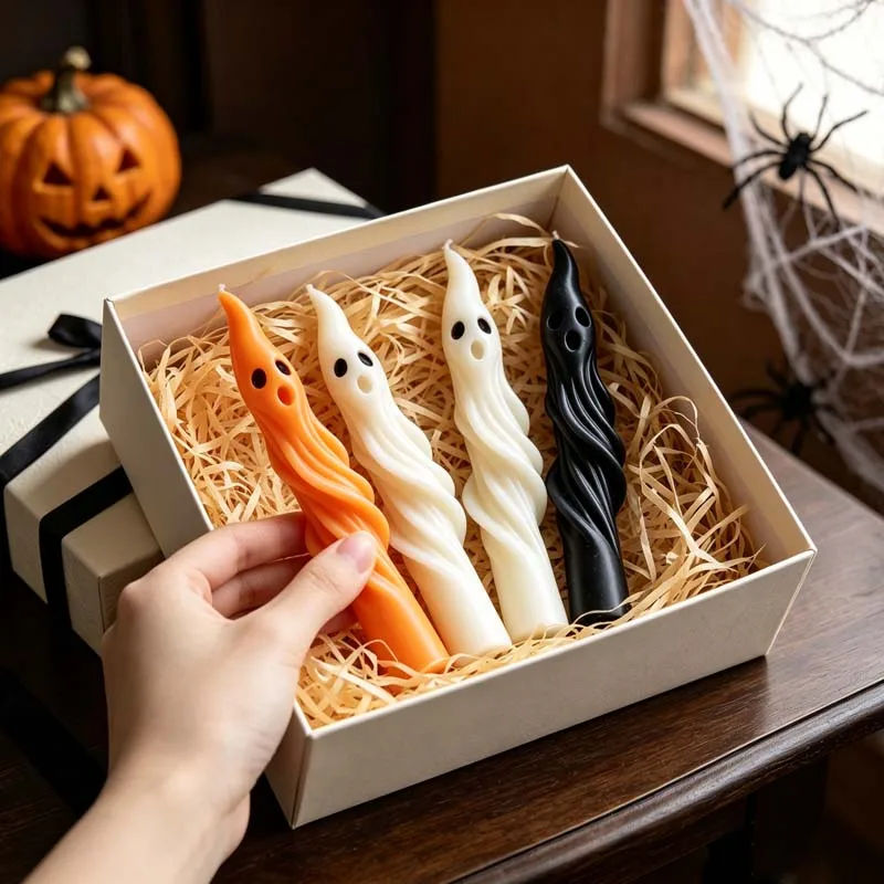 Halloween DIY Ghost-Shaped Long Scented Candle Decorative Ornament Silicone Mold Halloween Ghost-Shaped Handmade Gift Make Mould 4