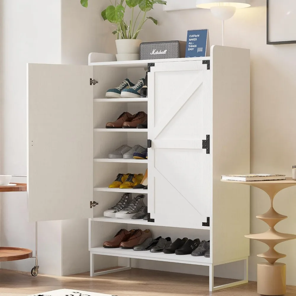 Freestanding 6-Tier Adjustable Shoe Cabinet with Door Storage