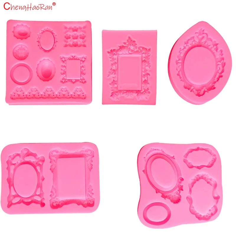 1set Fondant Mold Lace Scroll Photo Frame Silicone Candy Cake Border Decoration Chocolate Baroque Style Makeup Mirror Resin Mold