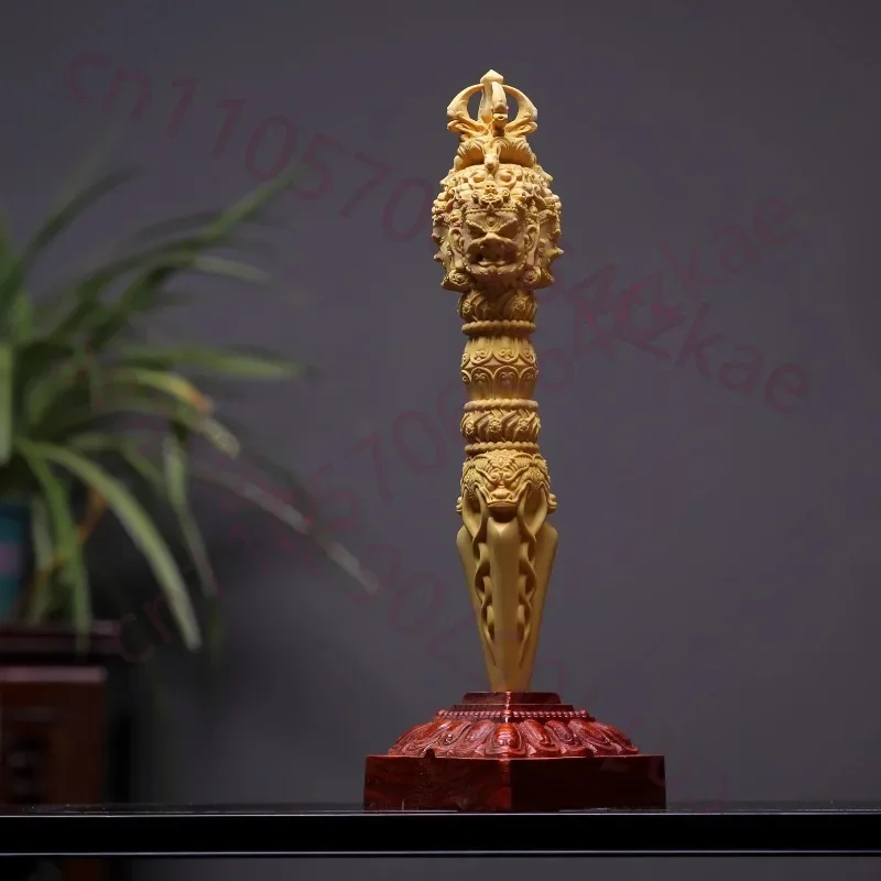 Buxus Wood Carved Vajrakilaya Phurba Large Tibetan Buddhist Ritual Home Office Decor Auspicious Charm