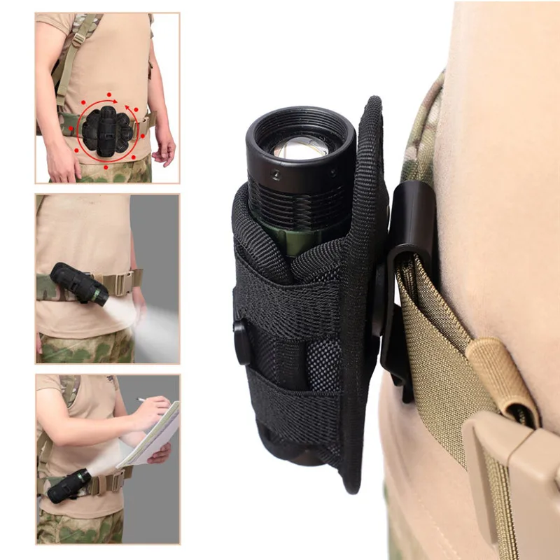 Tactical Hunting Molle custodia per torcia in Nylon custodia per torcia da esterno girevole a 360 gradi custodia per torcia portatile