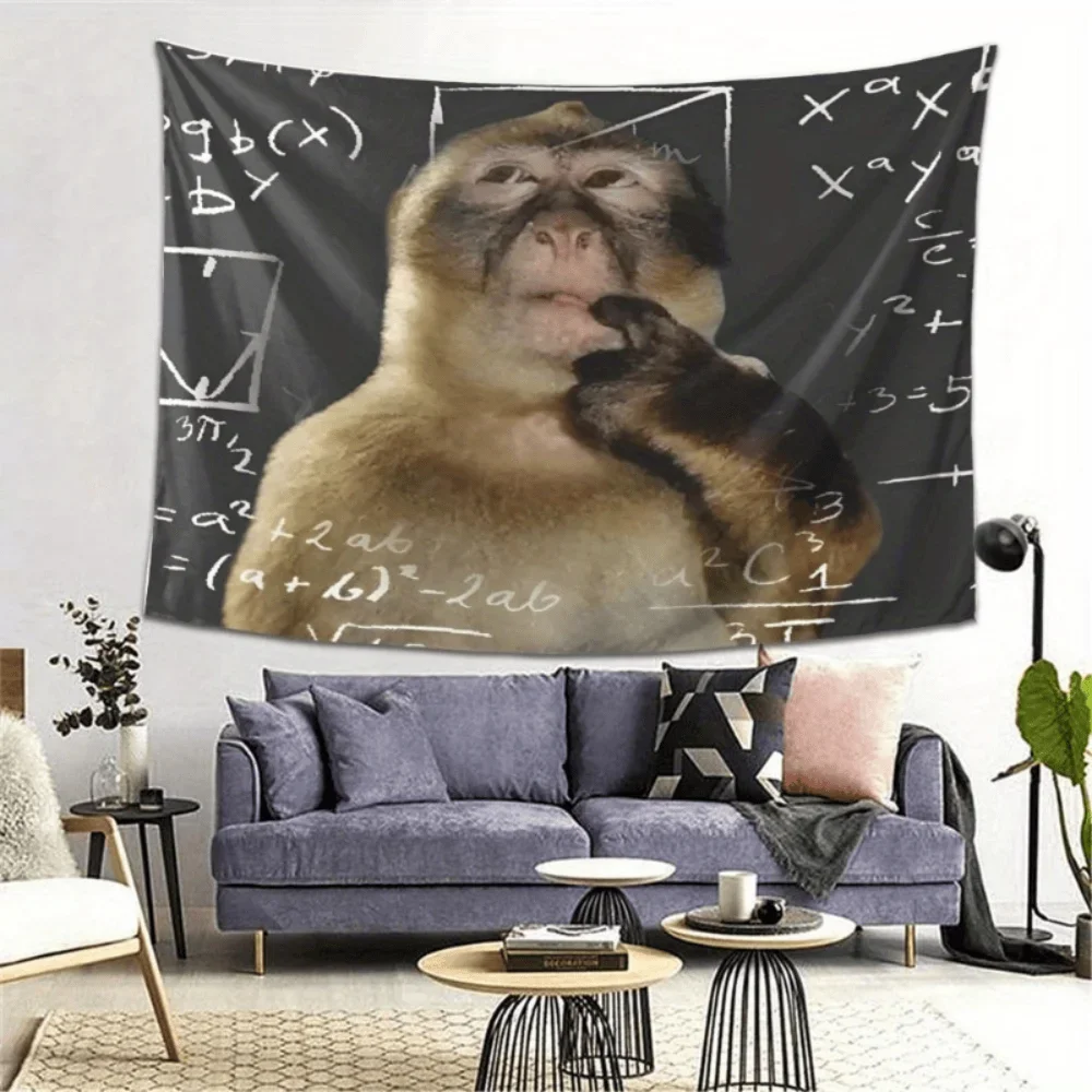 Funny Monkey Thinking Tapestry Aesthetic Cartoon Animal Wall Hanging For Bedroom Quirky Home Decor For Living Room Dorm