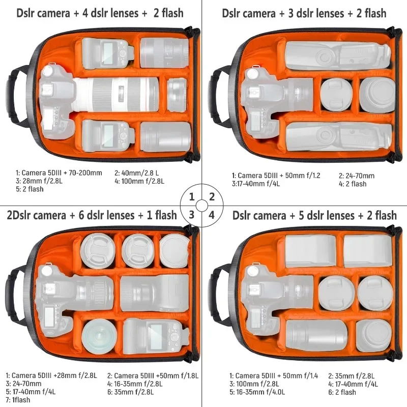 Camera Backpack Bag for photographers with Waterproof Shockproof Partition Small Camera Insert Case for DSLR Camera - view 4