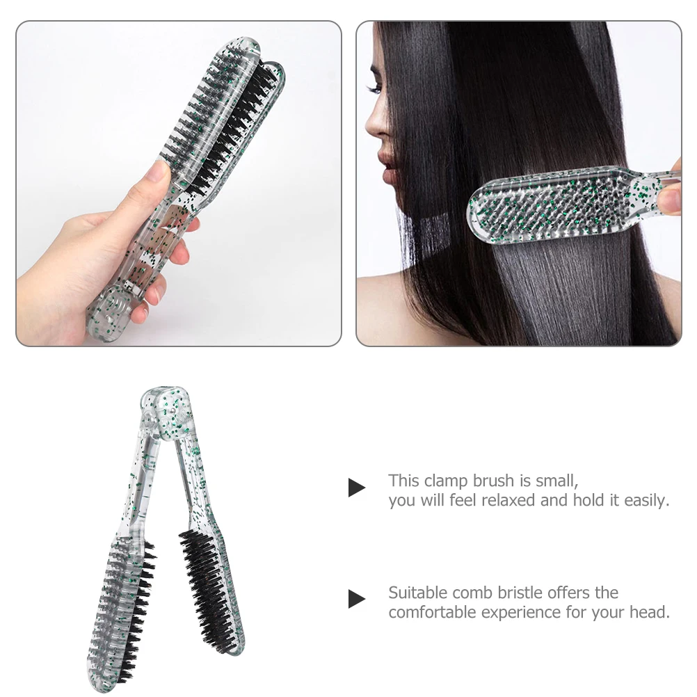 

Straight Hair Comb Double Sided Brush Clamp Tool Women Green -shaped Boar Bristle Styling Aid Salon Use Hair Care