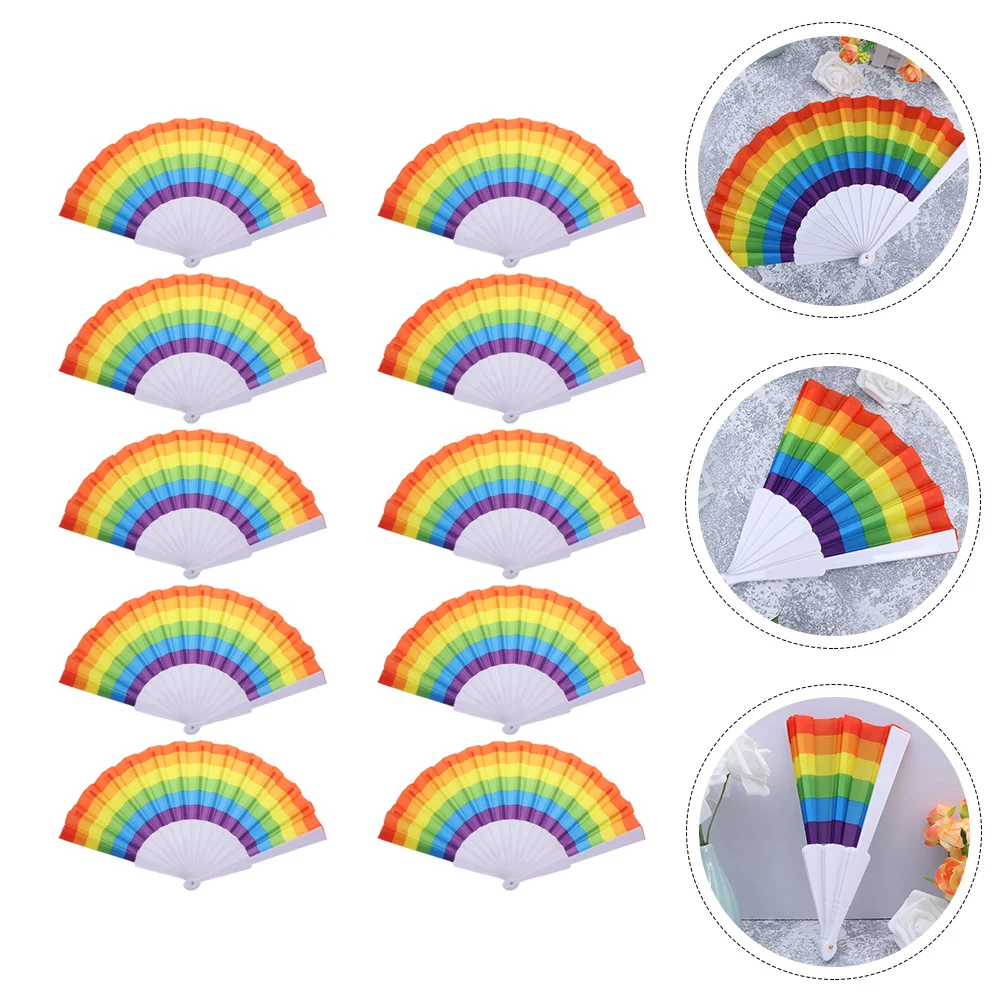 10 Pcs Handheld Rainbow Folding Fans Handheld Miss Fans Handhelds Dancing Cloth Creative Stage Performance