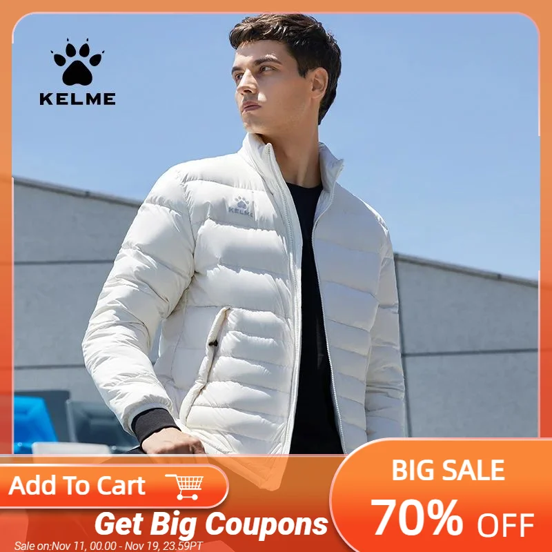 

KELME Men Hooded Short Down Jacket 90% White Duck Down Hiking Camping Lightweight Winter Warm Windproof Sports Coat 8061YR1003