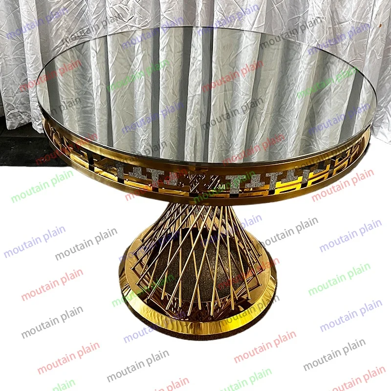 round  Modern dining table  hotel home Modern stainless steel dining table Light luxury gold-plated