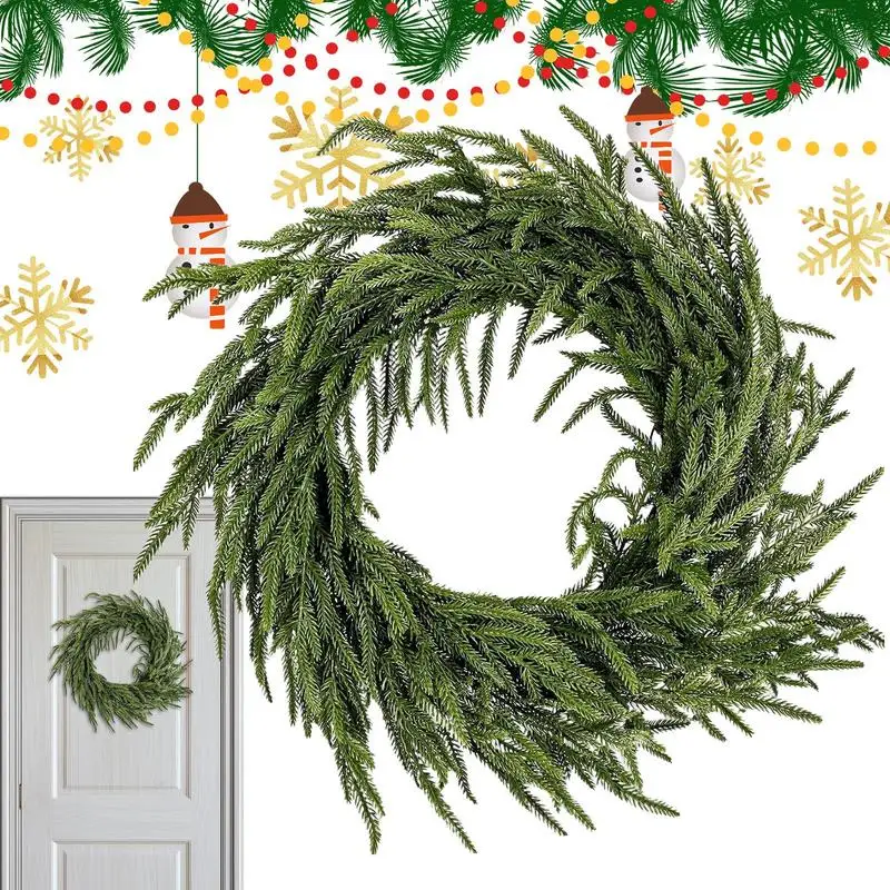 Realistic Wreath 19.6-Inch Christmas Greenery Norfolk Wreath Large Real Touch Pine Wreath Seasonal Decor For Table Stairs Porch