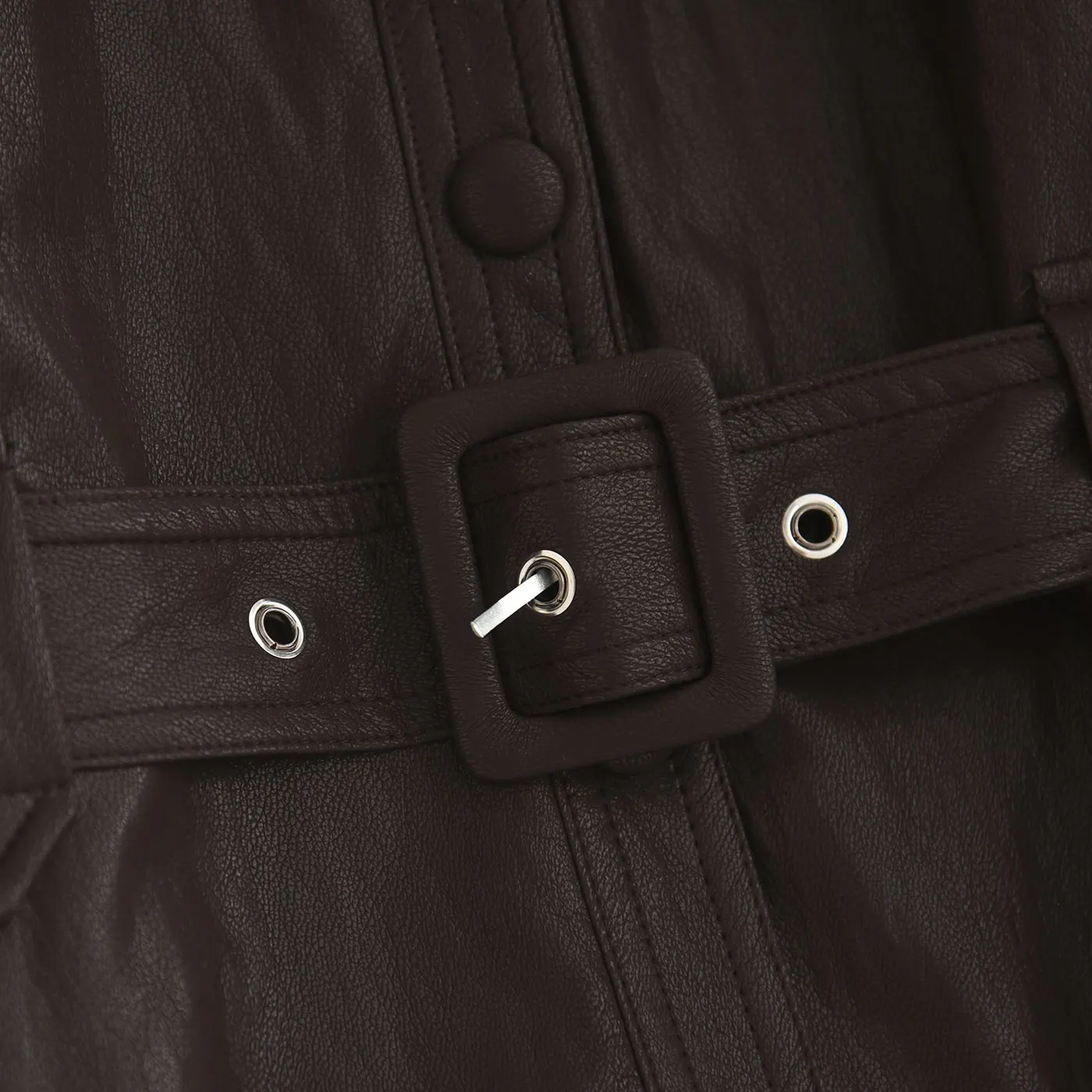 Cool Sle Brown PU cuero Jaet mujer otoño nuevo Retro alta calidad adelgazamiento Faionable prendas de vestir exteriores largo Sve Flip Collar