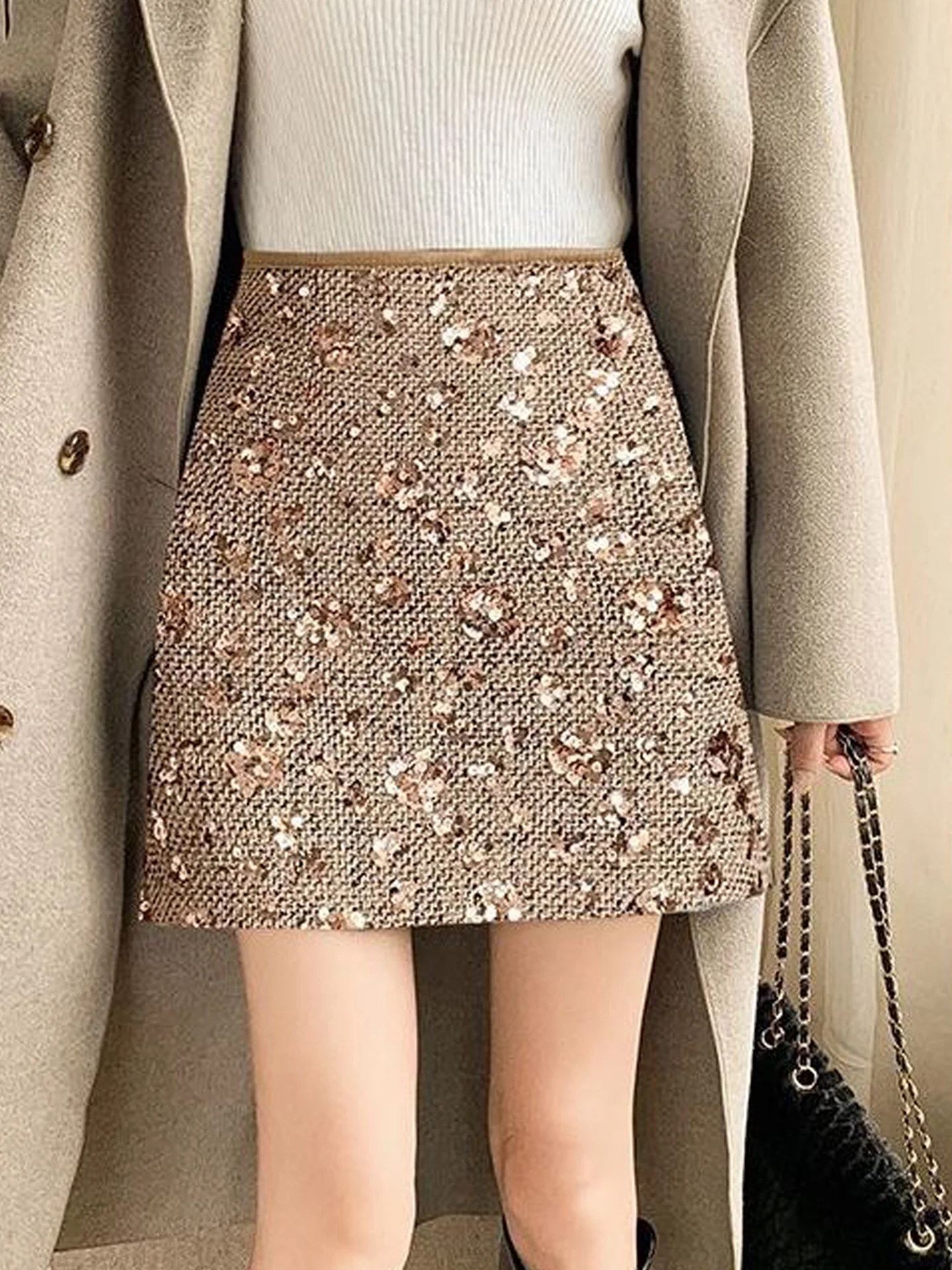 

Faionable High Waist A-Line Skirt Women's Design Sensation Sequin Slim Fit f Body Skirt Spring New Arrival