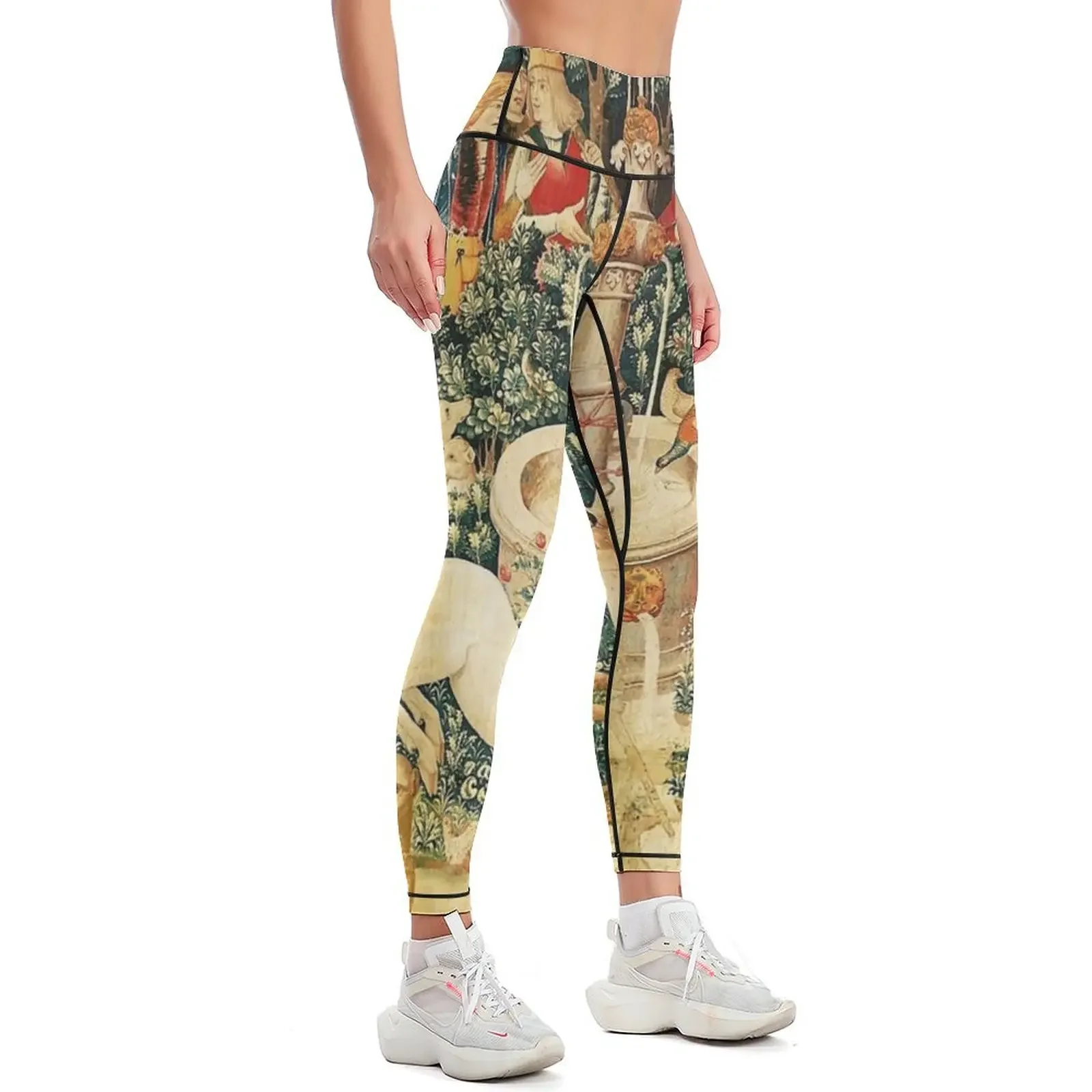 Medieval Unicorn Floral Tapestry Leggings Tight fitting woman for girls legging gym Womens Leggings