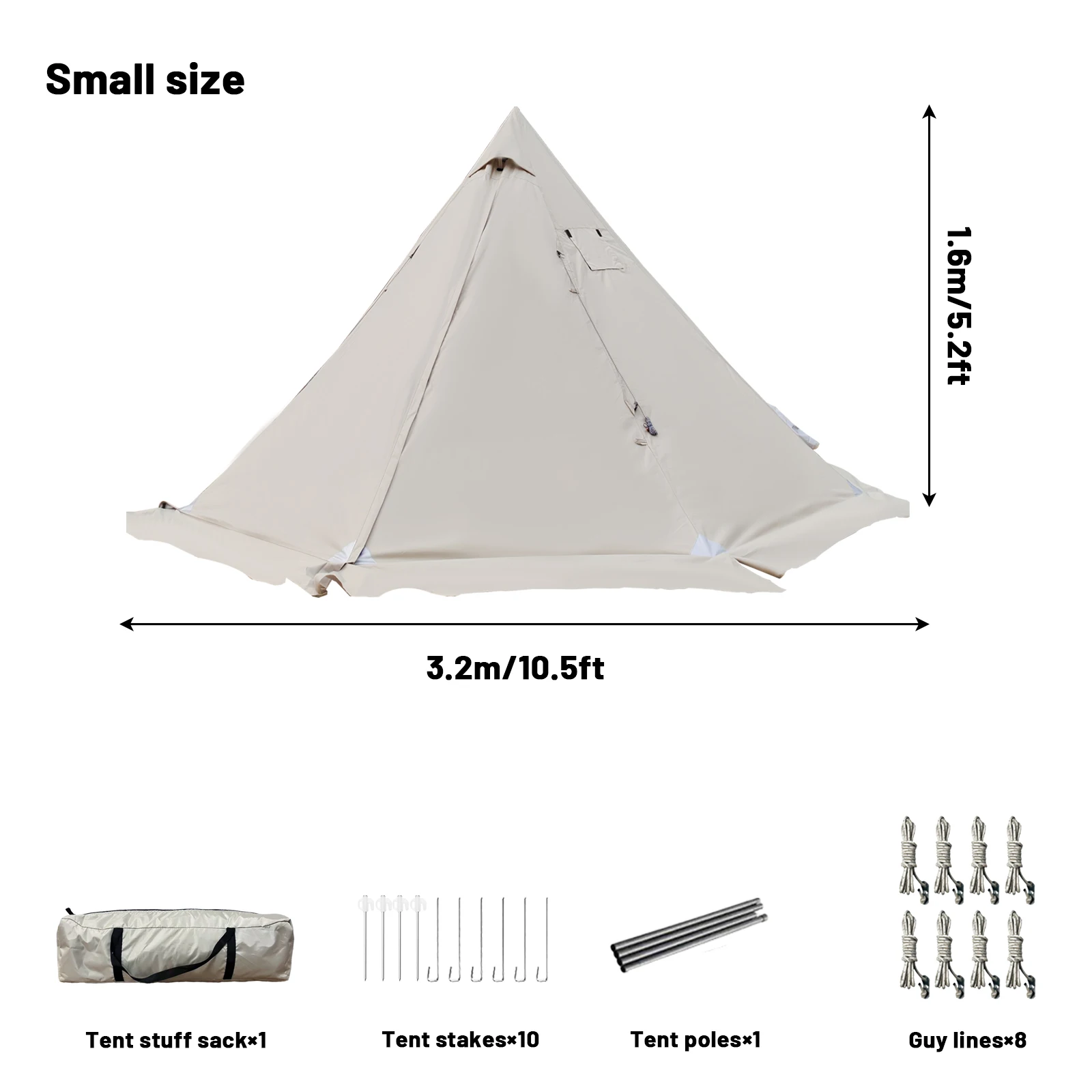 PAKICETUS Hot Tent mit Schornsteinöffnung und Schneeschutz, 5,24ft~7,21ft Stehraum, für 2-4 Personen, 4-Jahreszeiten-Rucksackzelt, Tipi-Zelt – Detail 15