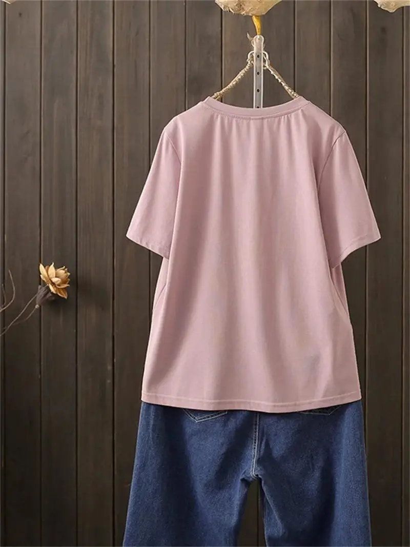 Summer Large Size Irregular Slit Short Sleeved T-Shirt Top Cool Cotton Base Shirt Trendy Tee And Blouse g1124