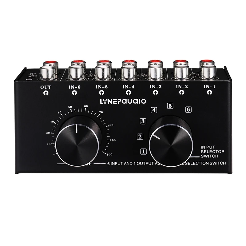 6 Input 1 Output Switcher Audio Source Selection Switcher RCA Audio Input Signal Selector Switch With Volume Adjustment And Manu