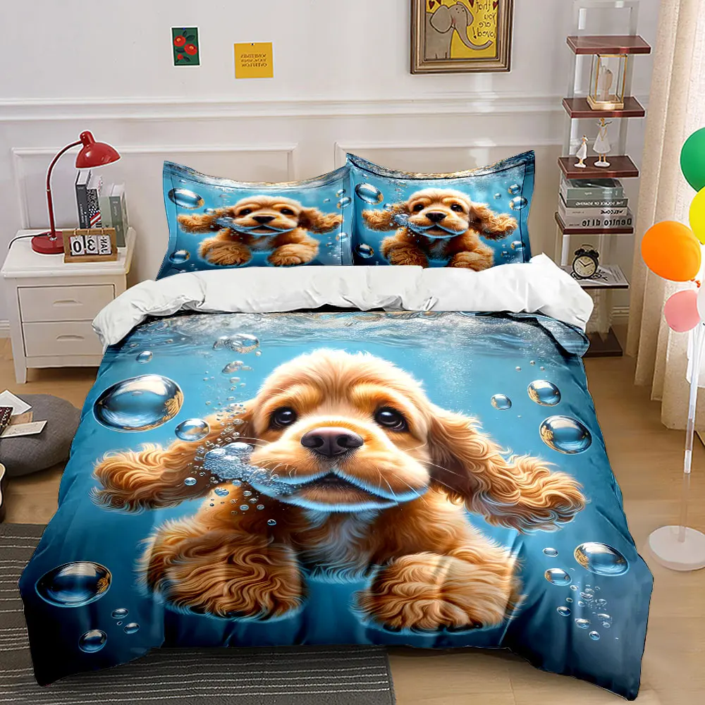 

"Playful Puppy Underwater Adventure" Exquisite three-piece bedding set gift for kids and adults