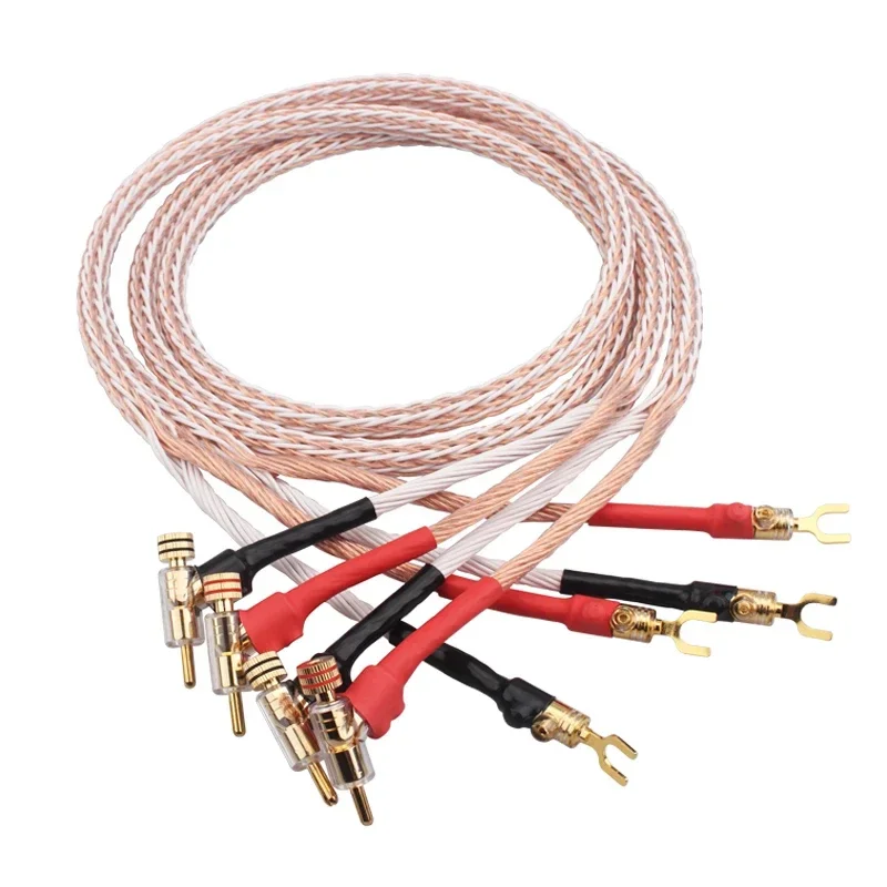 

Pair 12TC OCC Copper Speaker Cable Banana Plug 24Cores Horn Cable HiFi Audio Loudspeaker Wire