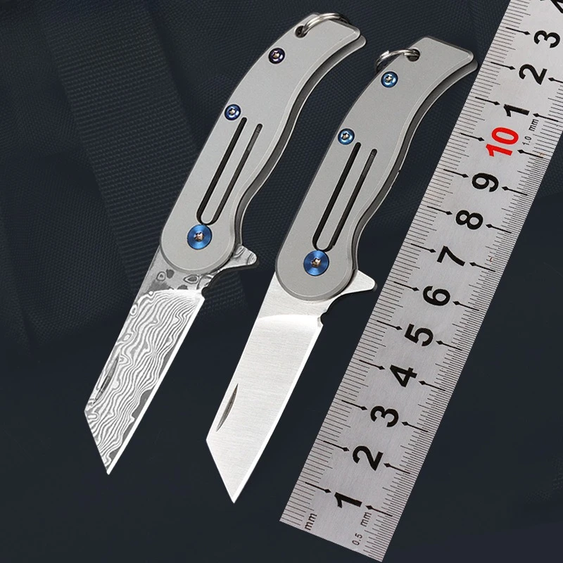 

RHON Razor Sharp D2 Pocket Knife Tanto Blade Titanium Handle 2inch Folable EDC Key Carry Small Knives Folding Mail Opening Tool