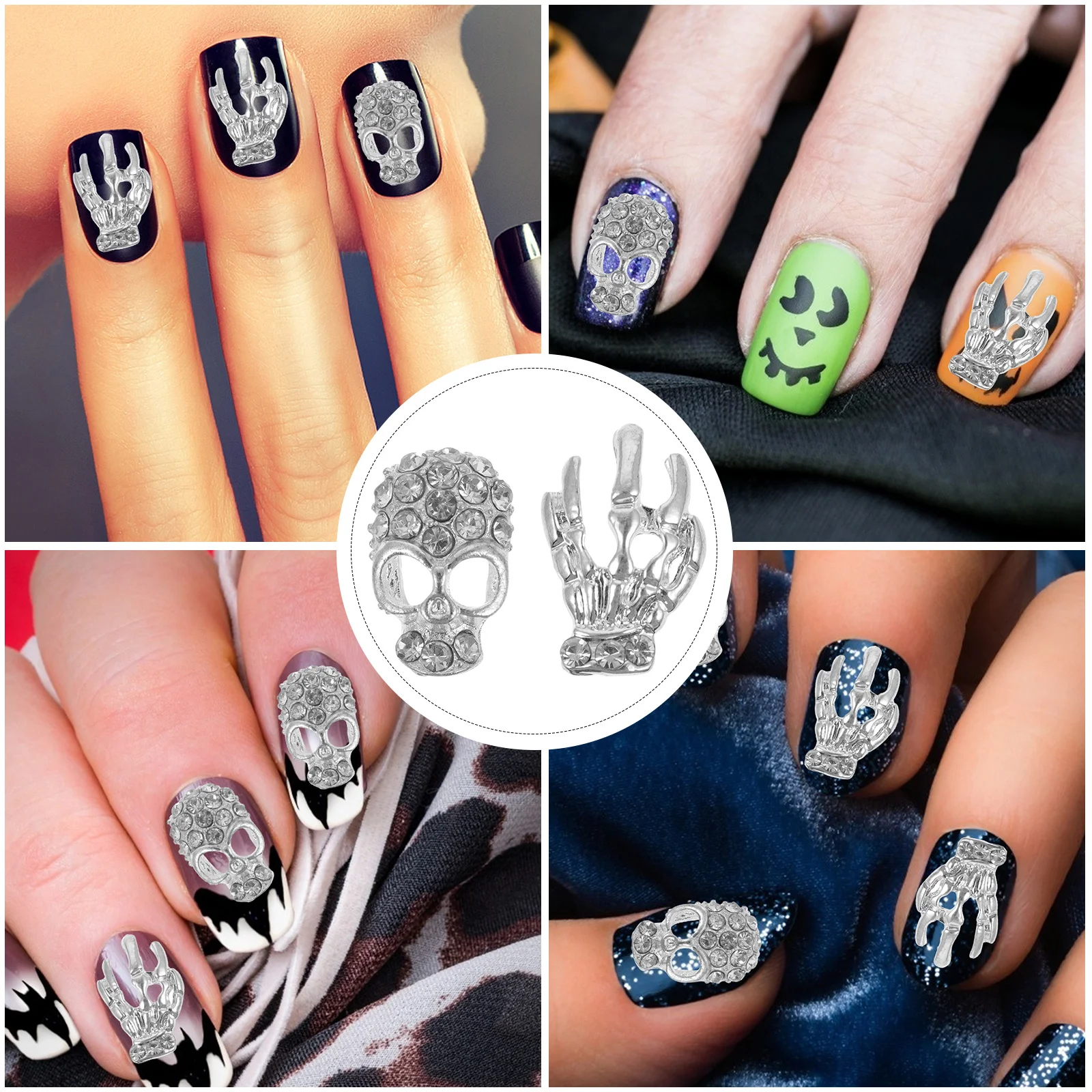 จี้รูปหัวกะโหลก 40 ชิ้น ประดับเพชรเทียม สำหรับตกแต่งเล็บ งานปาร์ตี้ ปลอดภัย ง่ายต่อการถอดออก
