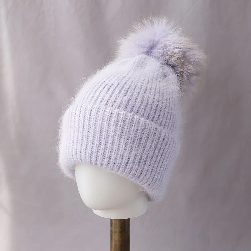 

Angora Hat Pompom Women Winter Beanie Knit Cap Warm Accessory For Girls Autumn Cold Weather Sports Skiing Outdoor Holiday
