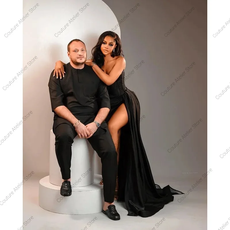Vestidos de fiesta formales largos para niñas negras, vestido Sexy de tafetán con volantes y aberturas, vestido de cumpleaños Aso Ebi, ropa africana personalizada para invitados de boda