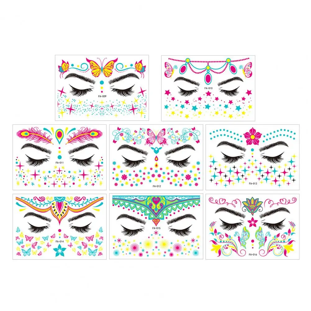 Face Tattoo Stickers Vibrant Waterproof Neon Butterfly Tattoo Stickers for Music Festivals 16 Sheets of Gorgeous Light Effects