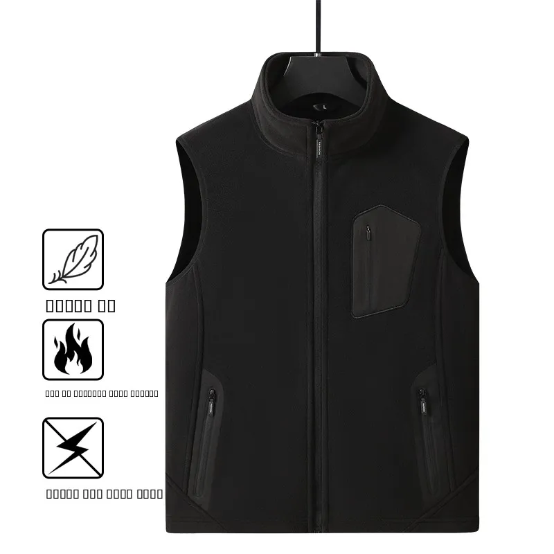 

Casual Fce Vest Men's 2025 Spring Autumn New Multi-ket Outdoor Leisure Vest Fce Lined Jaet Loose Fit Polyester Fiber