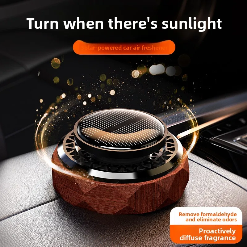 Solar Rotative Car Aromatizer Automatic with Long-Lasting Fragrance Perfume for Vehicle with Wood Peach Diffuser for Odor Elimin