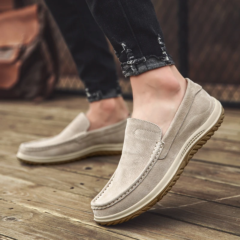 Retro Men's Top Layer Pigskin Handmade Bean Shoes Fashionable Autumn Men's Handmade Sewing Comfortable Sports and Leisure Shoes