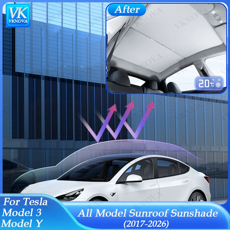 Car Sunroof Sunshade for Tesla Model Y Juniper 2025 2026 Glass Roof Sun Shade Skylight Blind Shading Net New Model 3 2024 Cover